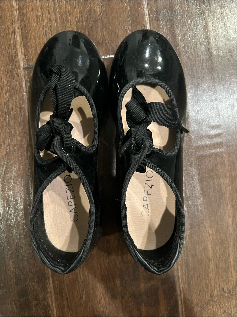 Capezio Black Patent Ribbon-Tie Ballet Flats